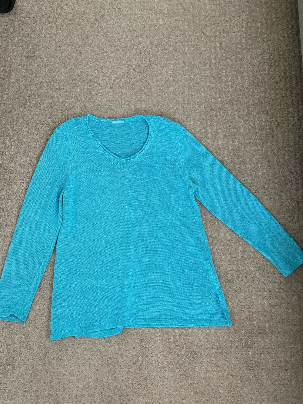 J. McLaughlin Turquoise V-Neck Lightweight Sweater